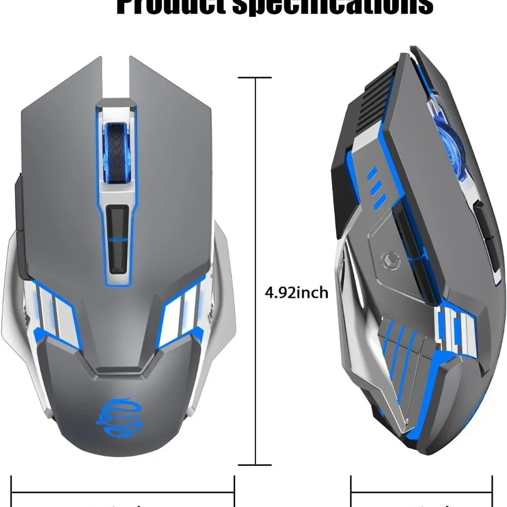 Bluetooth Mouse, Wireless Gaming Mouse with 800mAh Rechargeable Battery, 3 Modes